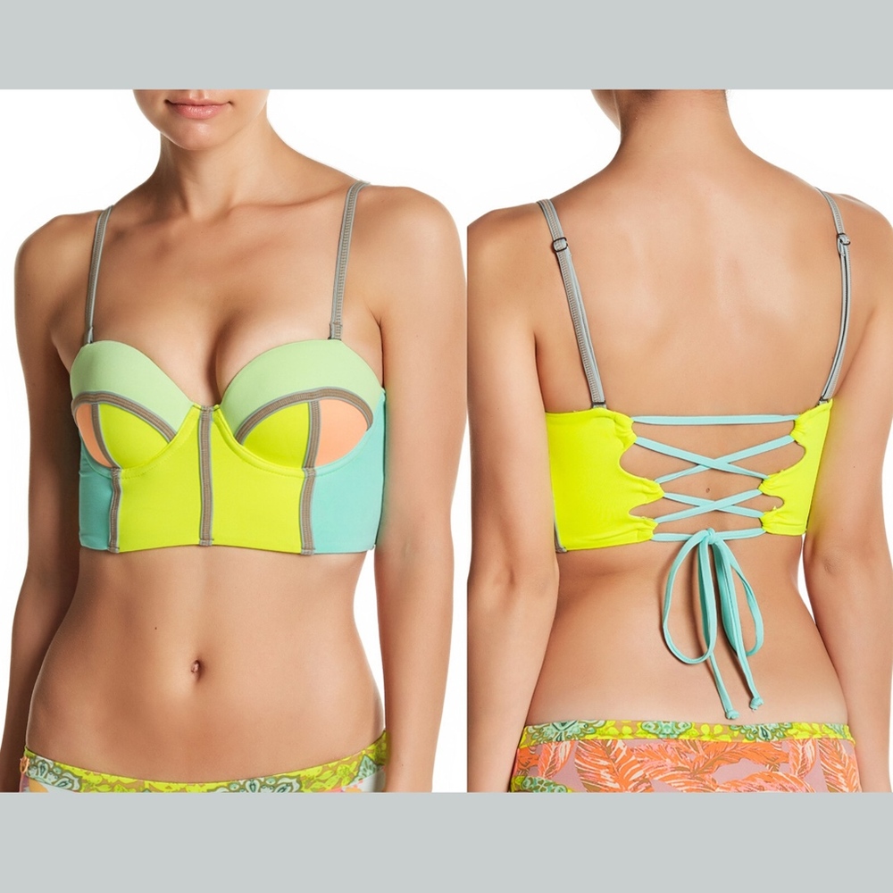NWT! Maaji Lime Cubism Underwire Bustier Bikini Top [SZ Small ]‎